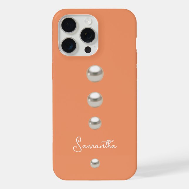 Funda Para iPhone naranja con perlas (Reverso )