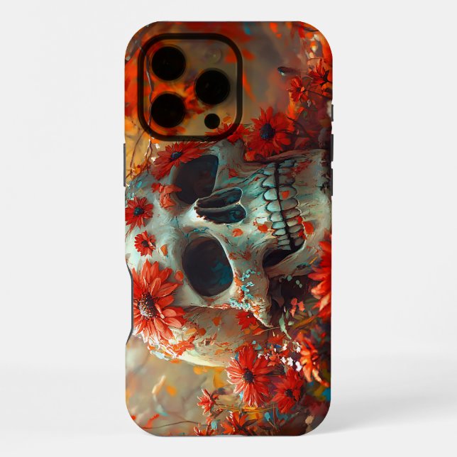 Funda Para iPhone Naranja Daisy Skull (Reverso )