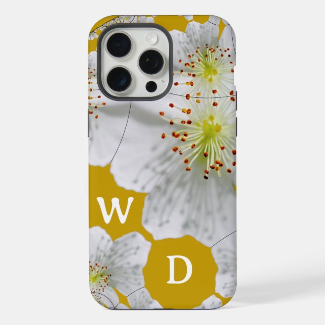 Funda Para iPhone Naranja de arte floral elegante monogramado (Reverso )