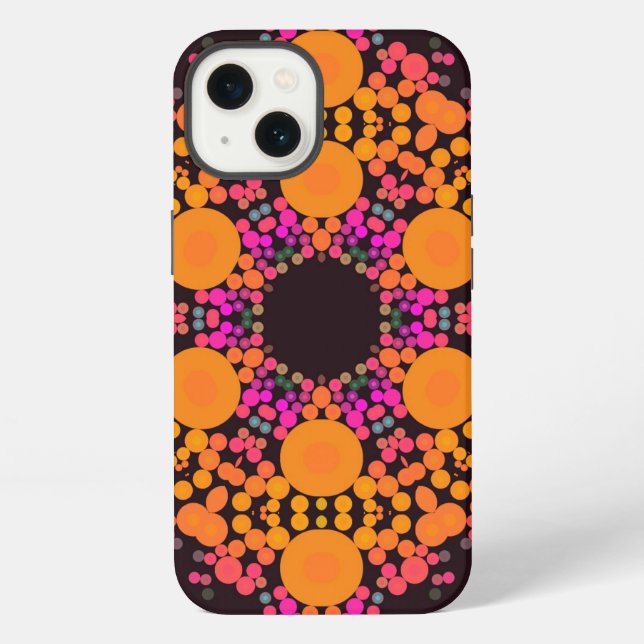 Funda Para iPhone Naranja de flores Dot Mandala y rosa (Reverso )