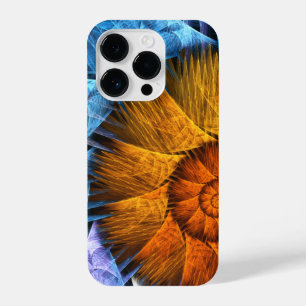 Funda Para iPhone 14 Pro Naranja floral Azul amarillo abstracto arte