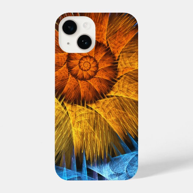 Funda Para iPhone Naranja floral Azul amarillo abstracto arte (Reverso )