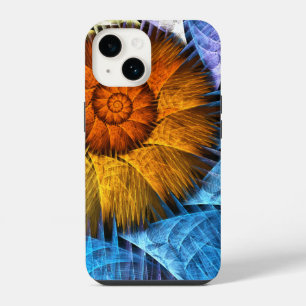 Funda Para iPhone 14 Naranja floral Azul amarillo abstracto arte