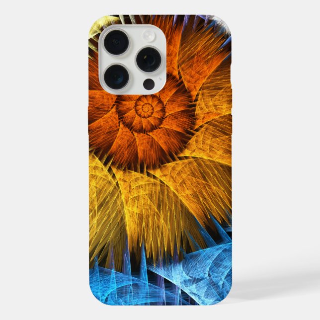 Funda Para iPhone Naranja floral Azul amarillo abstracto arte (Reverso )