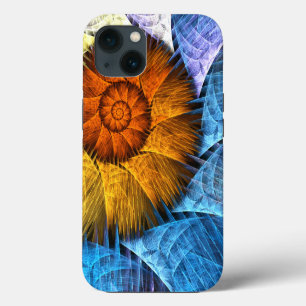 Naranja floral Azul amarillo abstracto arte