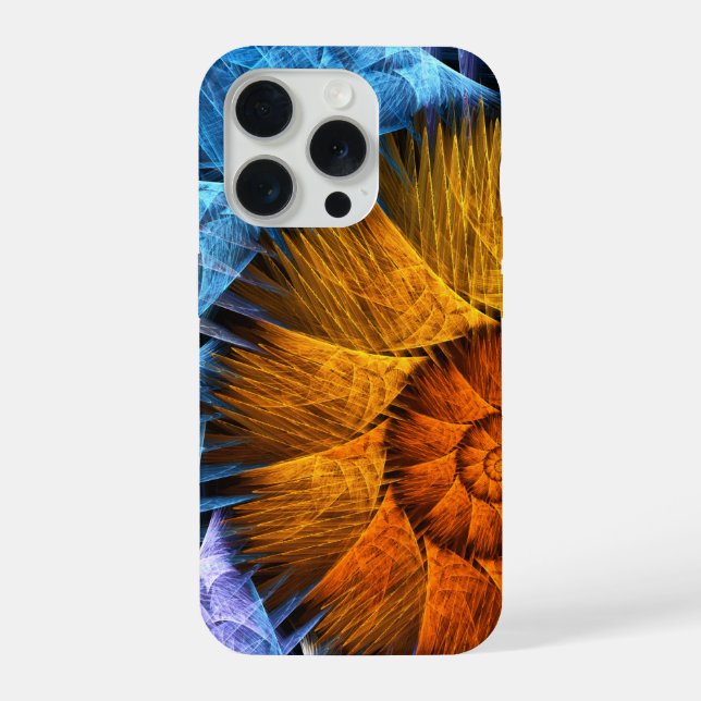 Funda Para iPhone Naranja floral Azul amarillo abstracto arte (Reverso )