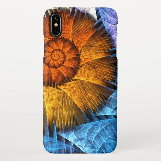 Funda Para iPhone Naranja floral Azul amarillo abstracto arte (Reverso)