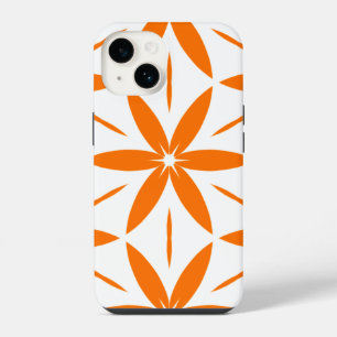 Funda Para iPhone 14 Naranja Geométrico Floral Moderno de Medianos del