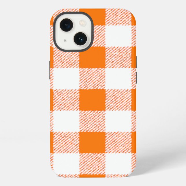 Funda Para iPhone Naranja Gingham Check Pattern (Reverso )