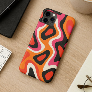 Funda Para iPhone 16 Pro Max Naranja negro rosa caliente Patrón de arte abstrac
