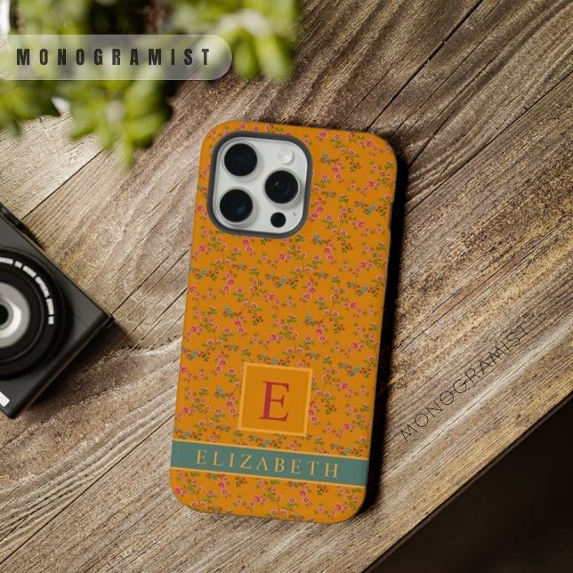 Funda Para iPhone Naranja personalizable Flor rosa amarilla floral a (Customizable Orange Yellow Floral Bird Pink Flower iPhone Case)