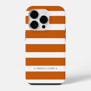 Funda Para iPhone 14 Pro Naranja quemado moderno y franjas blancas de cabañ