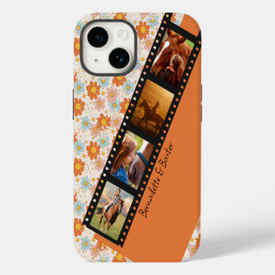 Funda Para iPhone 14 Naranja Retro Daisy 4 Photo Horse Collage Name