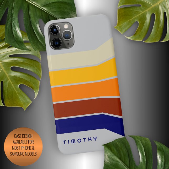 Funda Para iPhone Naranja Rojo Azul Oscuro Patrón De Rayas Blancas E (Subido por el creador)