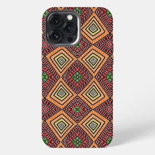 Funda Para iPhone 13 Pro Max naranja rojo verde Diamantes Tribales Patrón Afric