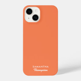 Funda Para iPhone 14 Naranja rosa de coral moderno firma monogramada