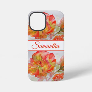 Funda Para iPhone 12 Mini Naranja Rosa Rojo Acuarela floral Flor Teléfono