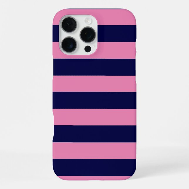 Funda Para iPhone Nautical Stripes Navy Blue and Pink (Reverso )
