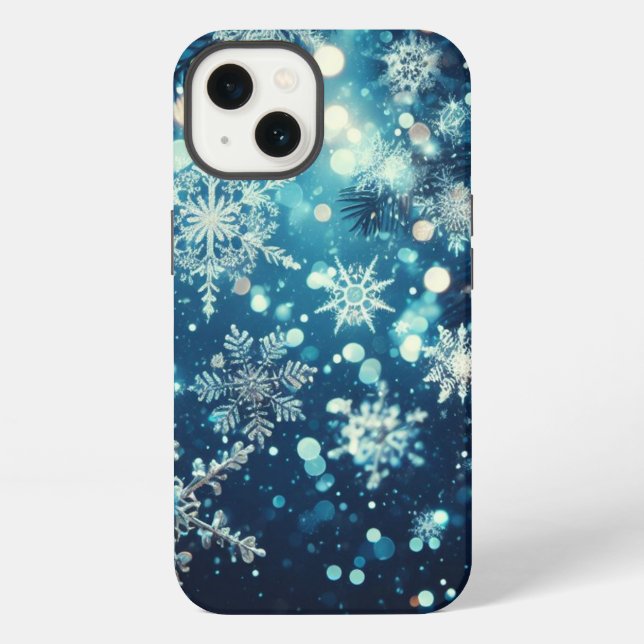 Funda Para iPhone Navidad Copos de Nieve Azules  (Reverso )