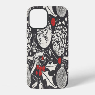 Funda Para iPhone 12 Navidad Dibujada a Mano: Sin Costuras de Muérdago