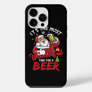 Funda Para iPhone 14 Pro Max Navidad Divertida Santa Claus Bebiendo Cerveza Mar