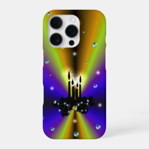 Funda Para iPhone 16 Pro Navidad en Arcoíris Amarillo Purpura con Perlas
