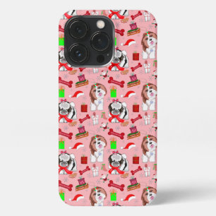 Funda Para iPhone 13 Pro Navidades adorables Patrón Shih Tzu