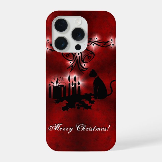 Funda Para iPhone Navidades Artdeco con gato negro (Reverso )