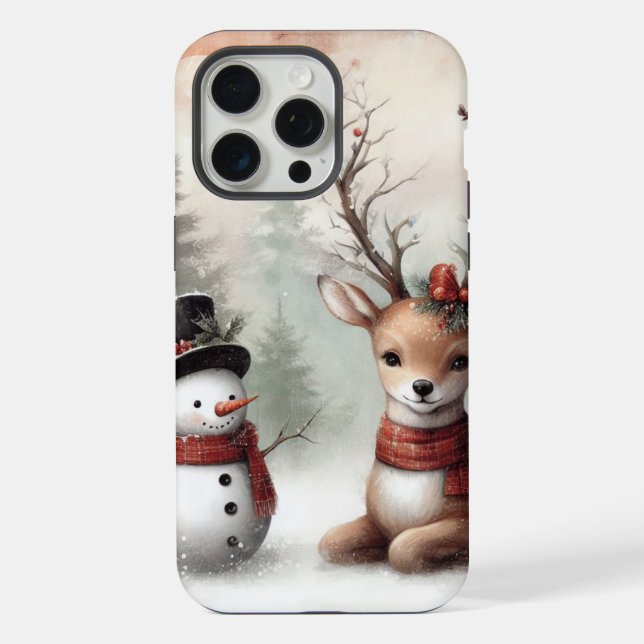 Funda Para iPhone Navidades clásicos de los bosques de renos y snowm (Reverso )