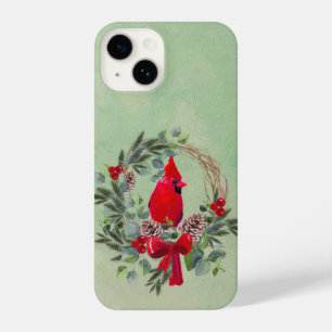 Funda Para iPhone 14 Navidades del Cardenal Watercolor Bird Wreath