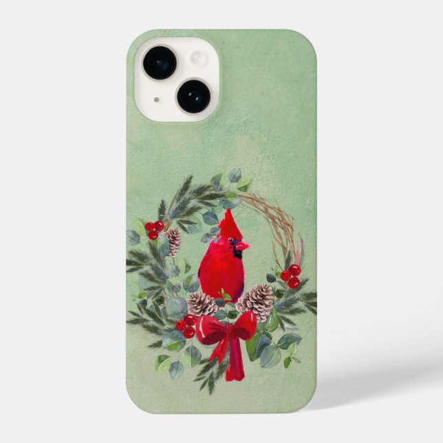 Funda Para iPhone Navidades del Cardenal Watercolor Bird Wreath (Reverso )