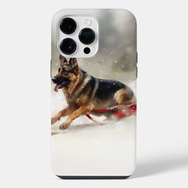 Funda Para iPhone Navidades del Pastor Alemán nevan el invierno (Reverso )