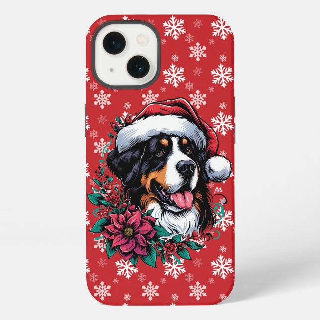 Funda Para iPhone Navidades felices Bernese Mountain Dog Santa Hat (Reverso )