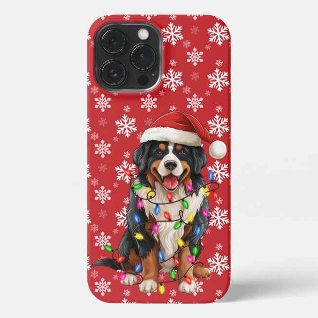 Funda Para iPhone Navidades felices Bernese Mountain Dog Santa Hat (Reverso )
