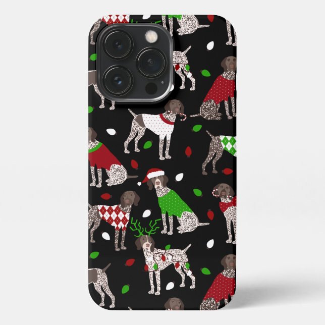 Funda Para iPhone Navidades German Shorthtransmitió Pointer (Reverso)