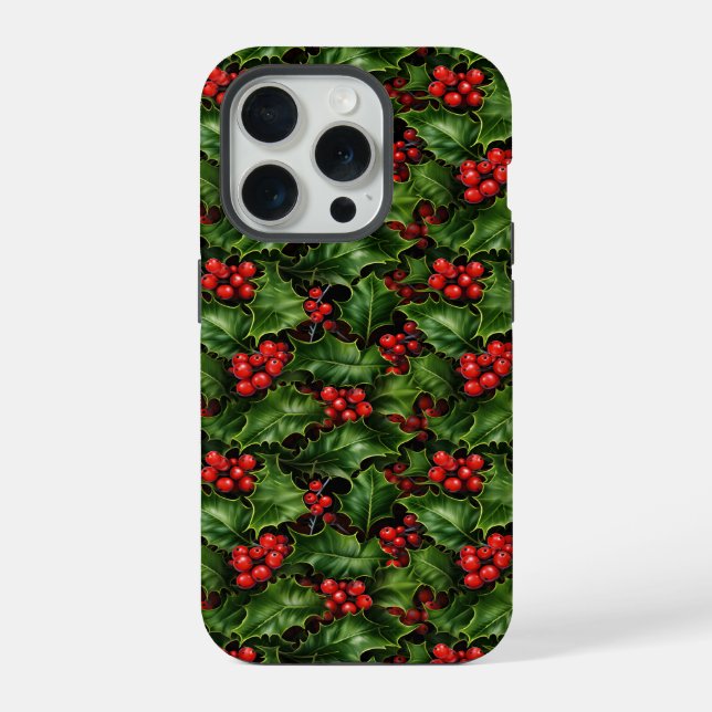 Funda Para iPhone Navidades Holly Leasing Y Red Berries Pattern (Reverso )