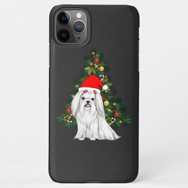 Funda Para iPhone Navidades malteses, Navidad Perro maltés con sombr (Reverso)