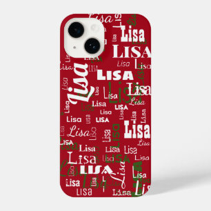 Funda Para iPhone 14 Navidades Nombre corto Patrón repetitivo Rojo Blan