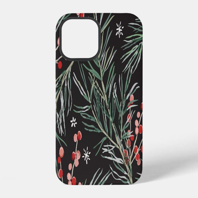 Funda Para iPhone Navidades Pine Twigs fondo negro (Reverso )