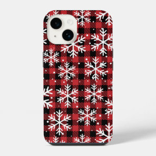Funda Para iPhone 14 Navidades Snowflakes Buffalo Plaid Pattern