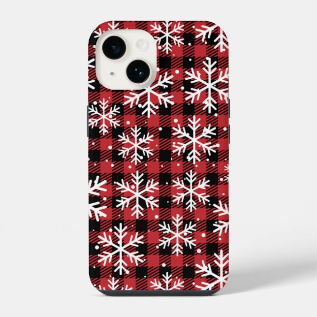 Funda Para iPhone Navidades Snowflakes Buffalo Plaid Pattern (Reverso )