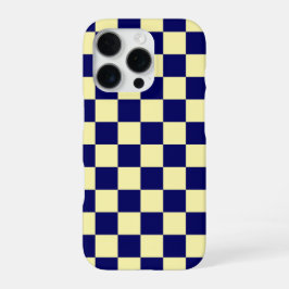 Funda Para iPhone 16 Pro Navy Blue and Yellow Checkerboard Pattern