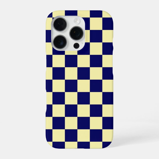 Funda Para iPhone Navy Blue and Yellow Checkerboard Pattern (Reverso)