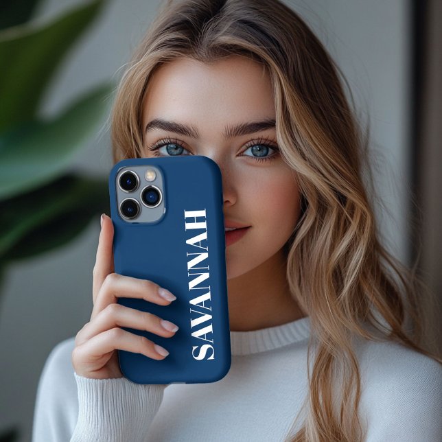 Funda Para iPhone Navy Blue nombre personalizado simple (Subido por el creador)