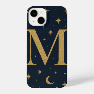 Funda Para iPhone 14 ✨ Navy Blue Starry Phone Case with Bold M Letter –