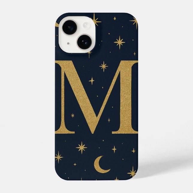 Funda Para iPhone ✨ Navy Blue Starry Phone Case with Bold M Letter – (Reverso )