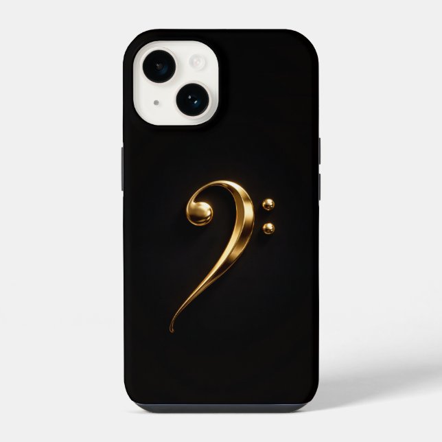 Funda Para iPhone Negro 4 Luxe iPhone 14 Mate, Clave de Fa Dorada (Reverso )