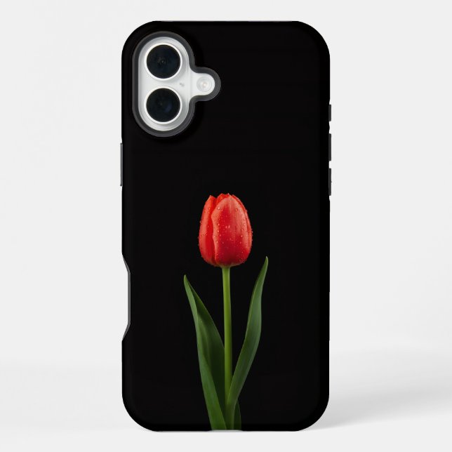 Funda Para iPhone Negro 4 Luxe iPhone 16 Plus, Tulipán Rojo Rubí (Reverso )