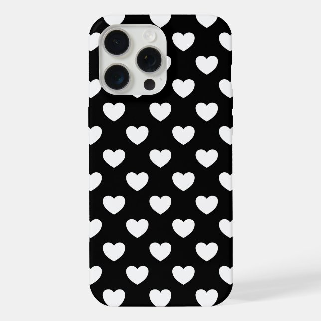 Funda Para iPhone Negro con corazones blancos (Reverso )