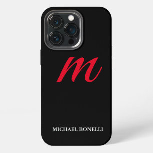 Funda Para iPhone 13 Pro Negro moderno monograma profesional rojo